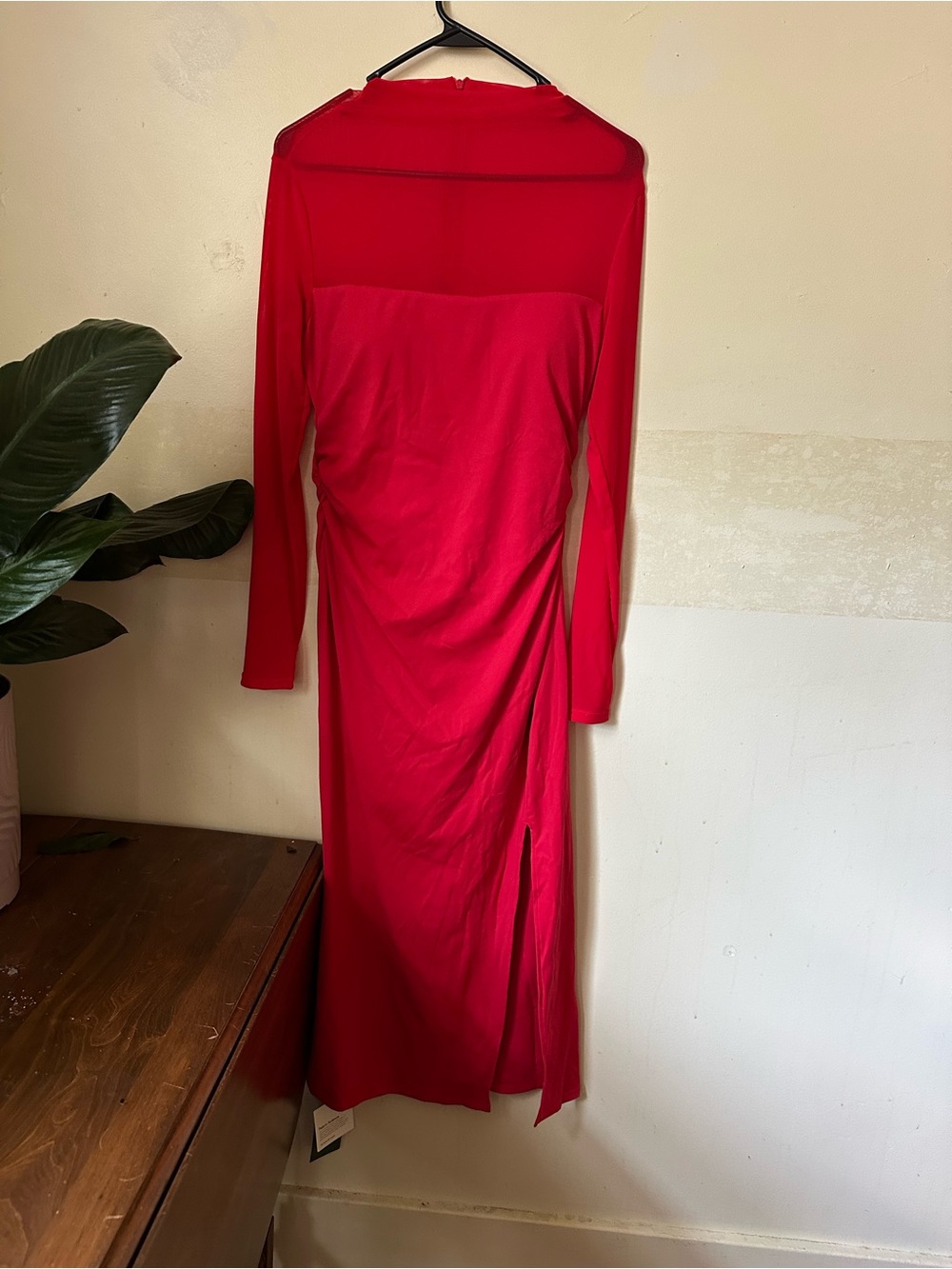 Halara Long Sleeve Red Midi Dress with Side Slit